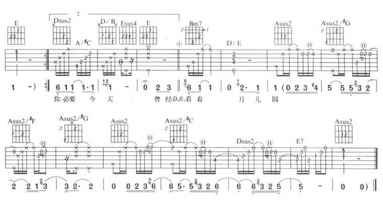 月儿圆-杨坤吉他谱 