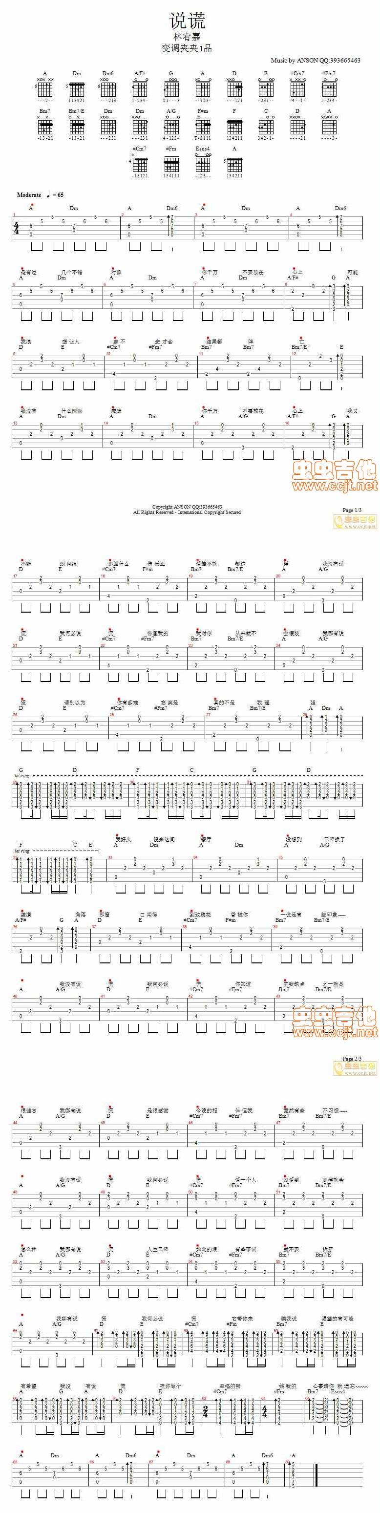 林宥嘉-说谎（完美版）吉他谱 