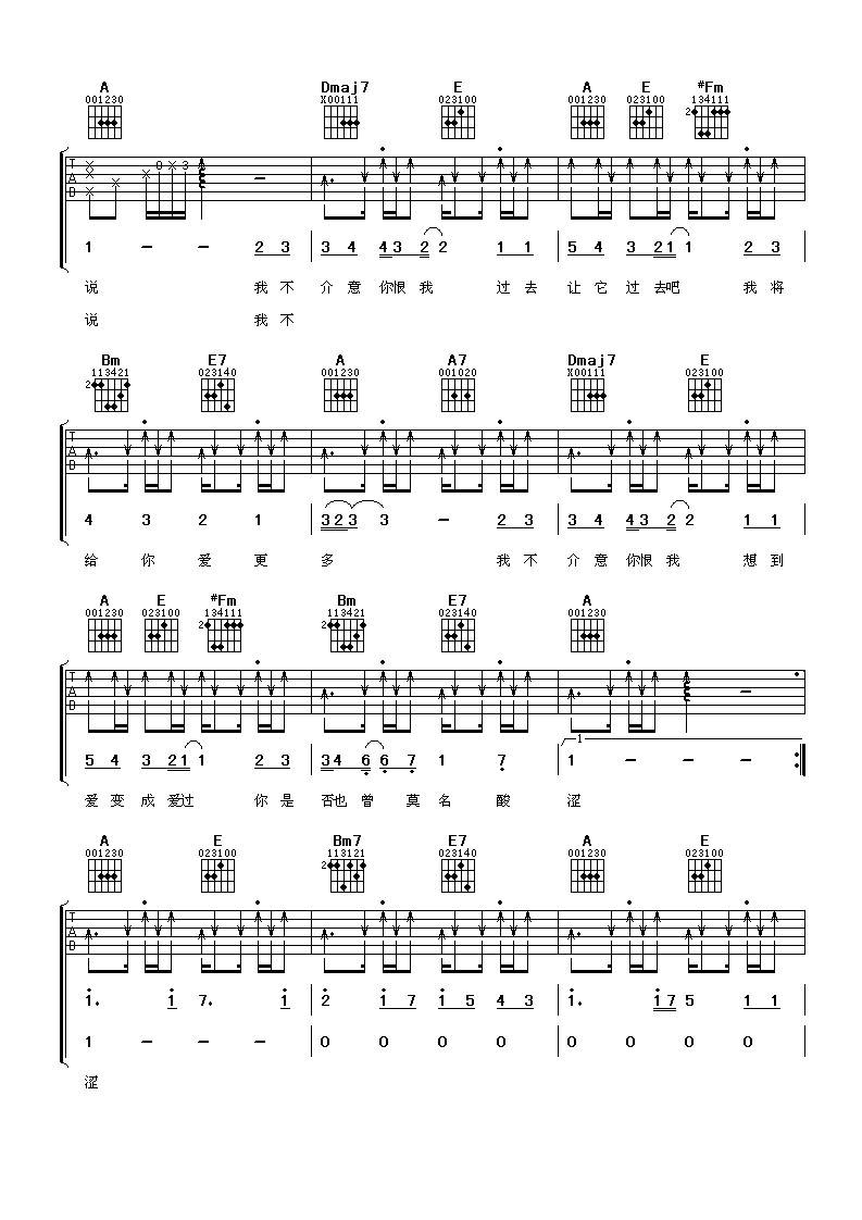 我不介意你恨我吉他谱