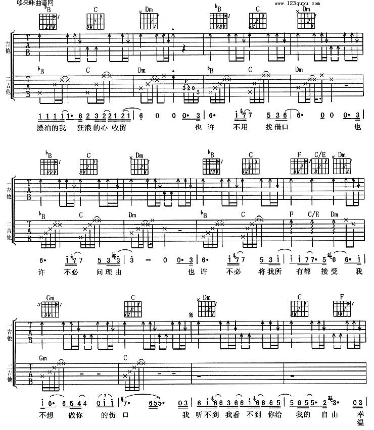 烫心(羽泉)吉他谱