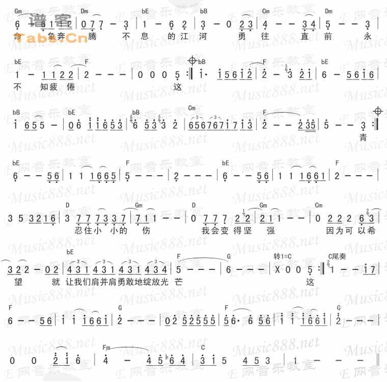 梦想的舞台 简谱和弦版	吉他谱 