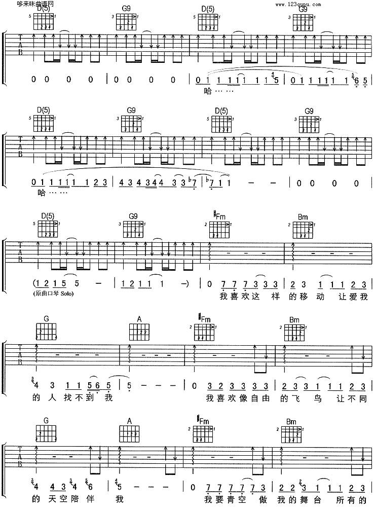 到处乱走（刘若英）吉他谱 