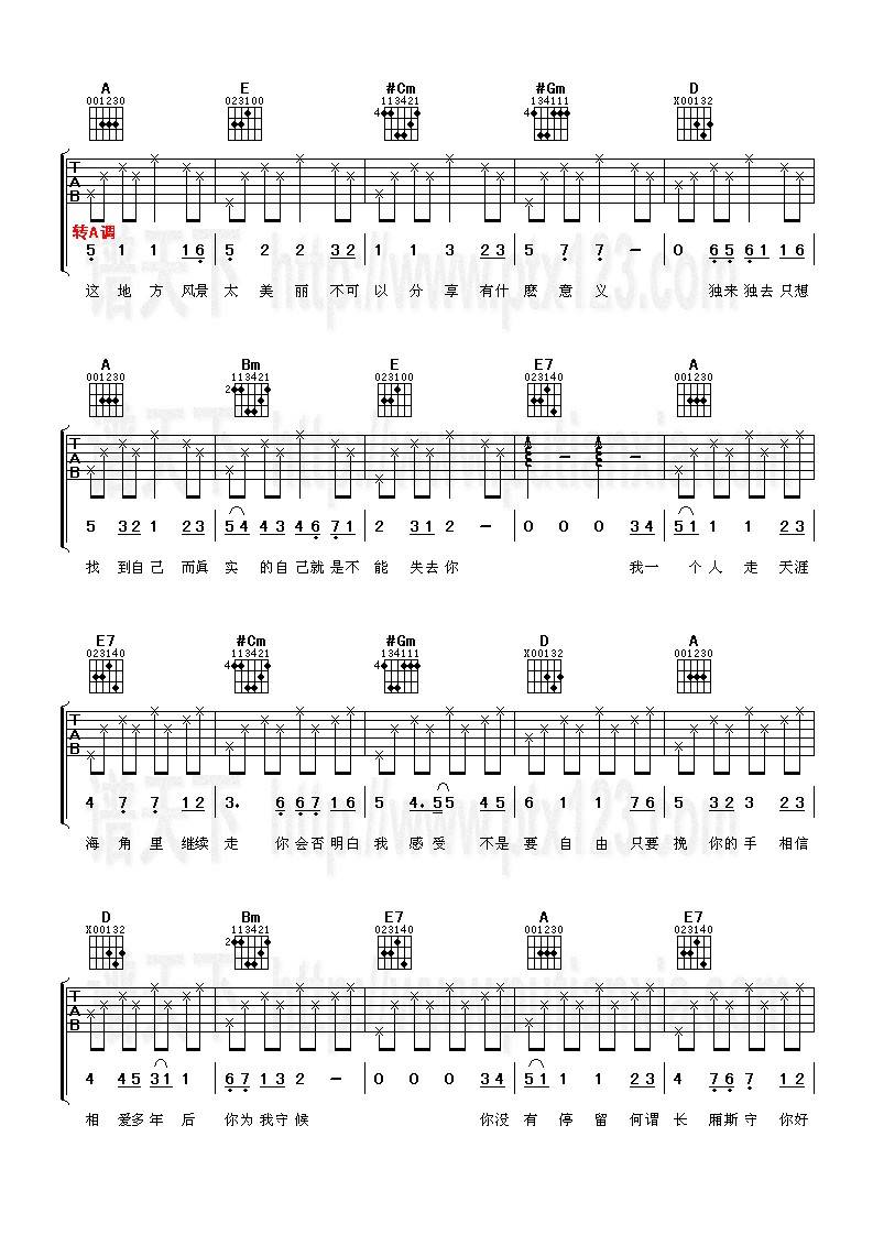 一个人走吉他谱
