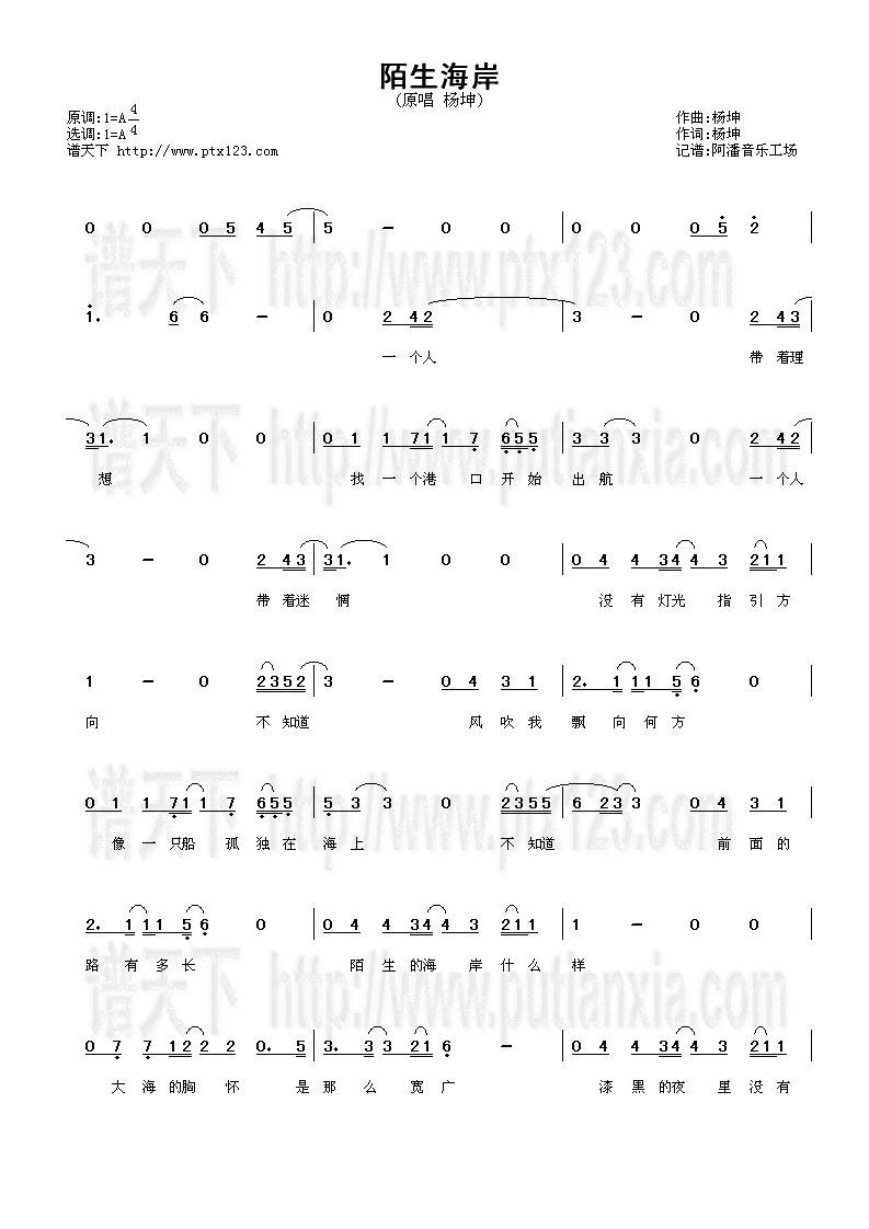 陌生海岸吉他谱