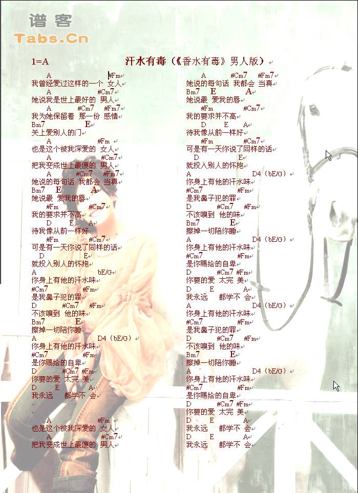 汗水有毒（《香水有毒》） 经典修订版吉他谱 