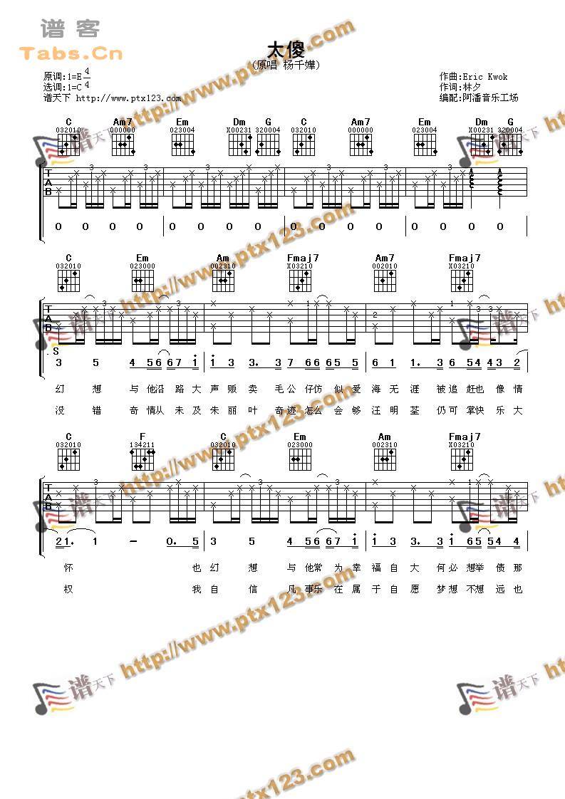 太傻 完美版吉他谱 