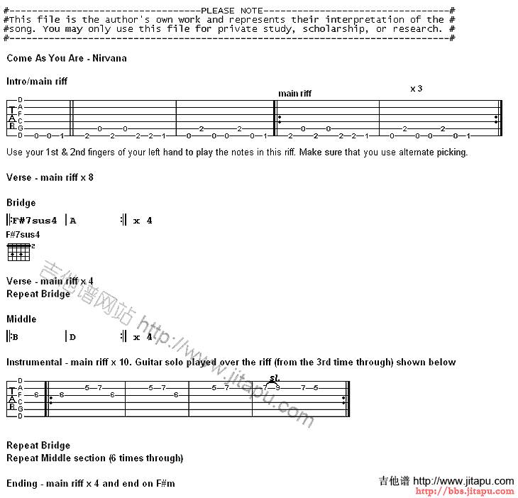 Come As You Are吉他谱 