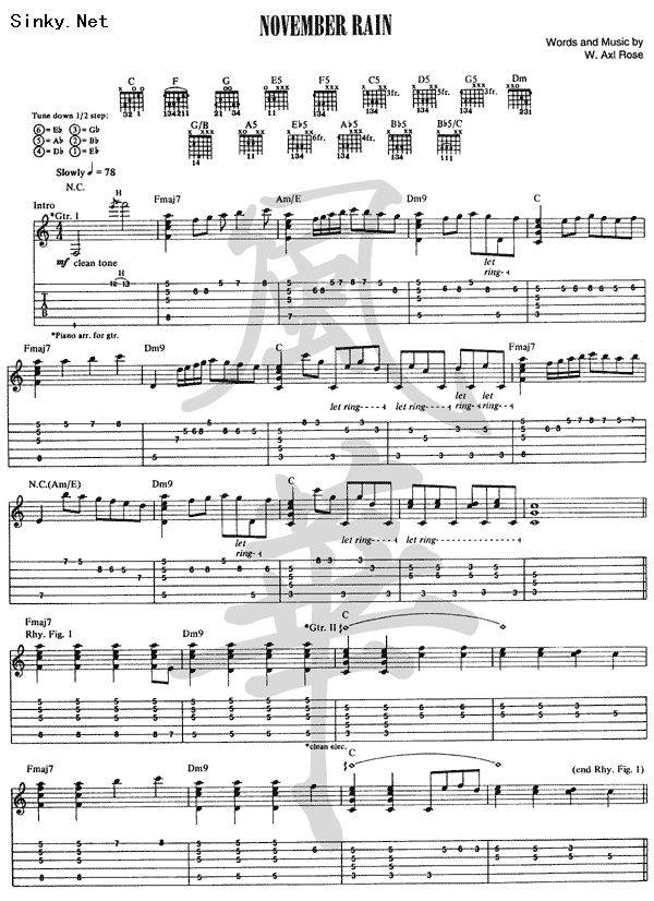 November Rain原版谱例十一月的雨吉他谱 