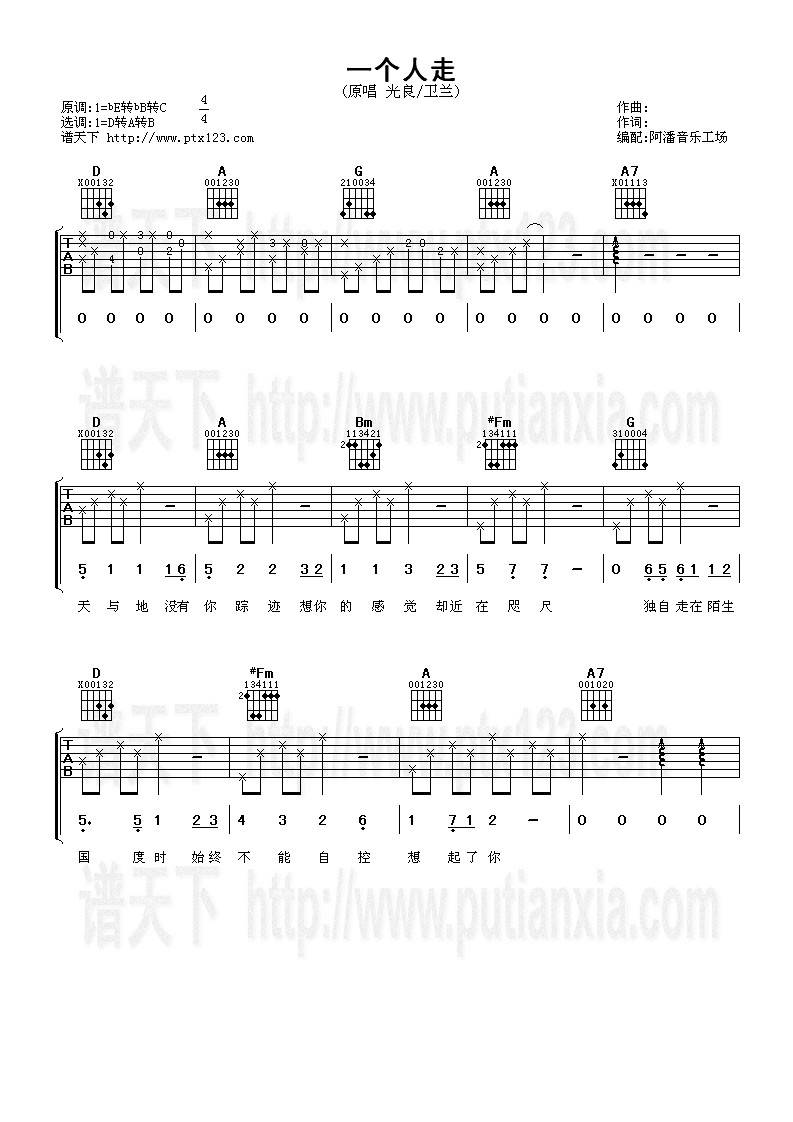 一个人走吉他谱
