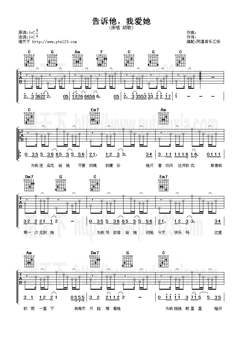 告诉他，我爱她吉他谱