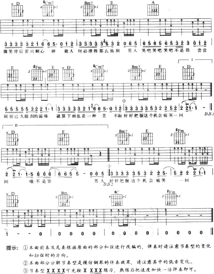 男人哭吧不是罪-刘德华吉他谱 