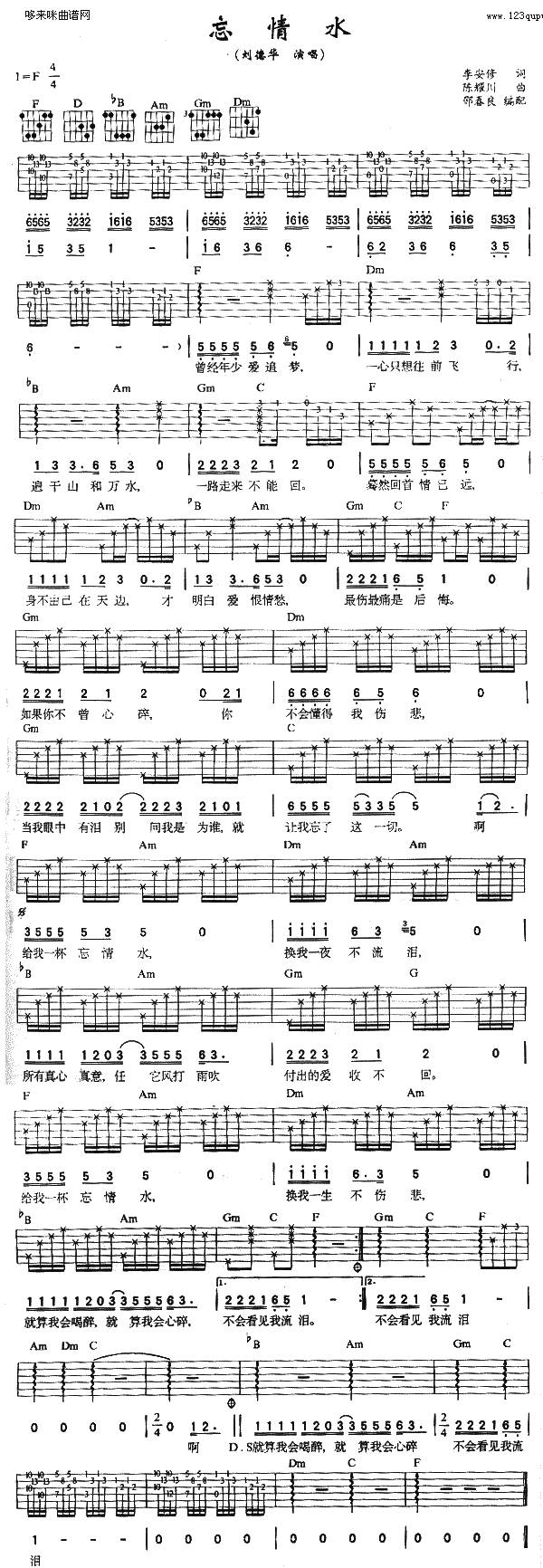 忘情水 (刘德华 )吉他谱 