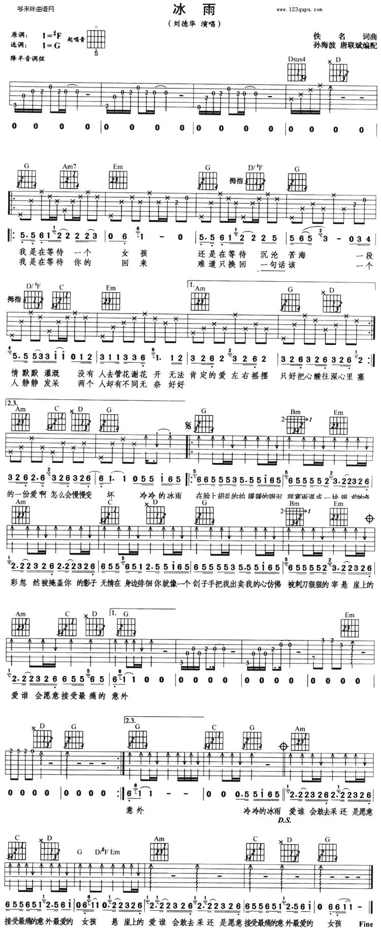 冰雨 (刘德华 )吉他谱 