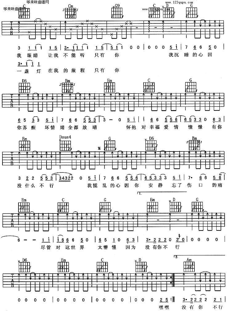 没你不行（羽泉）吉他谱