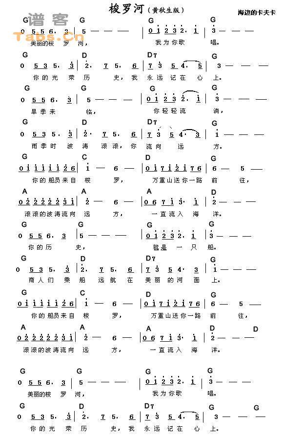 梭罗河（黄秋生版） 《太阳照常升起》插曲	吉他谱 