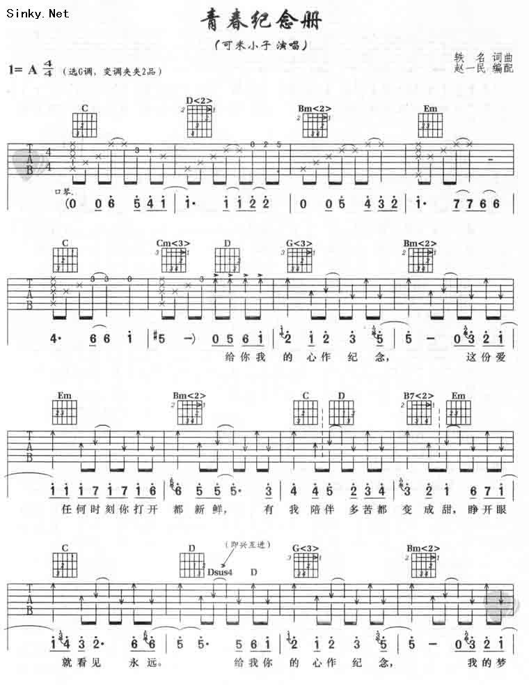 青春纪念册吉他谱 