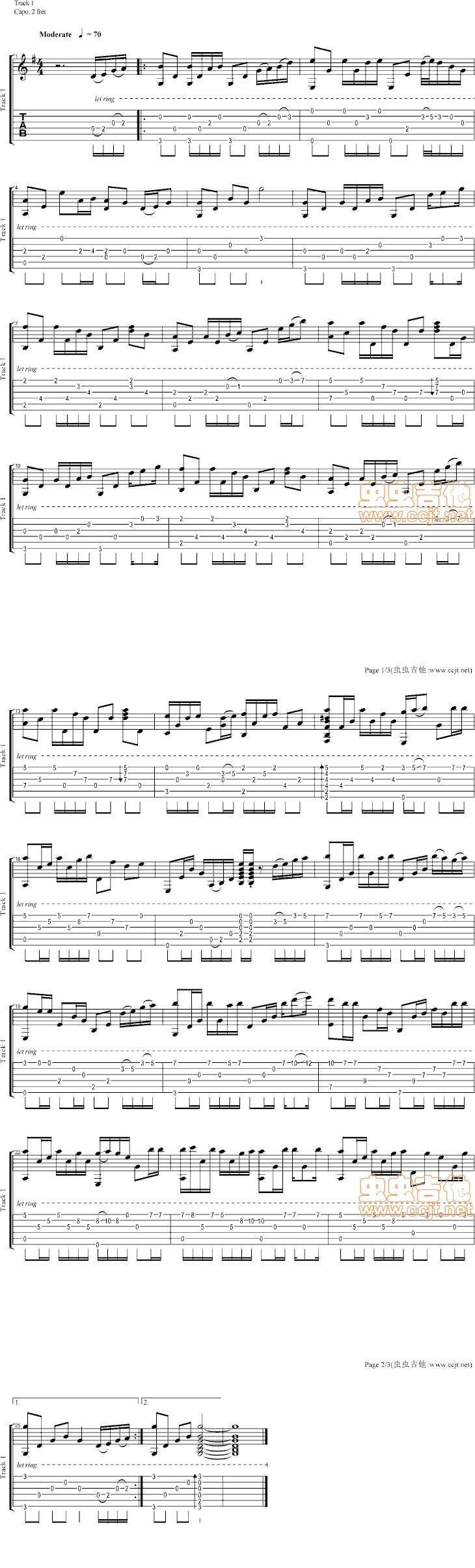 千千阙歌指弹吉他谱 