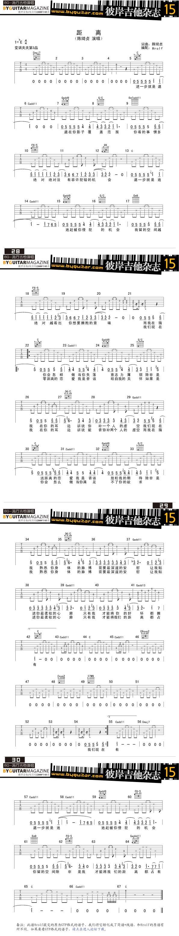 距离-陈绮贞吉他谱 