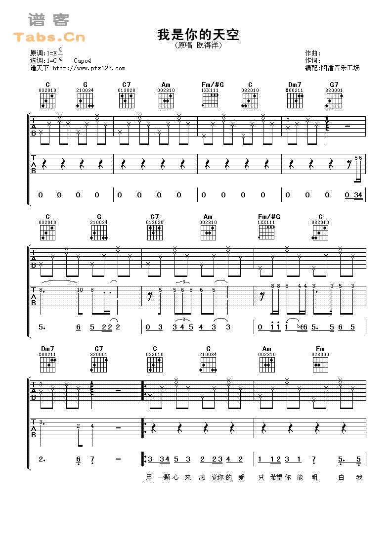 我是你的天空 完美版	吉他谱