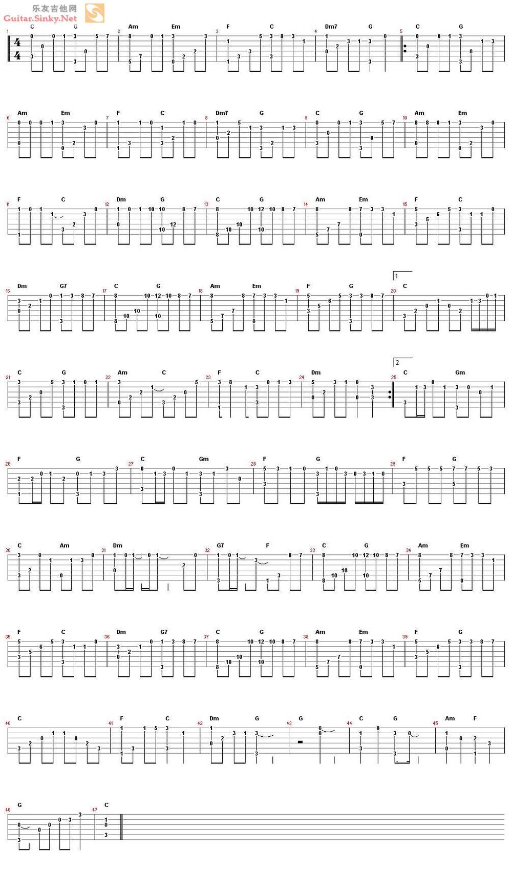 挥着翅膀的女孩独奏吉他谱 