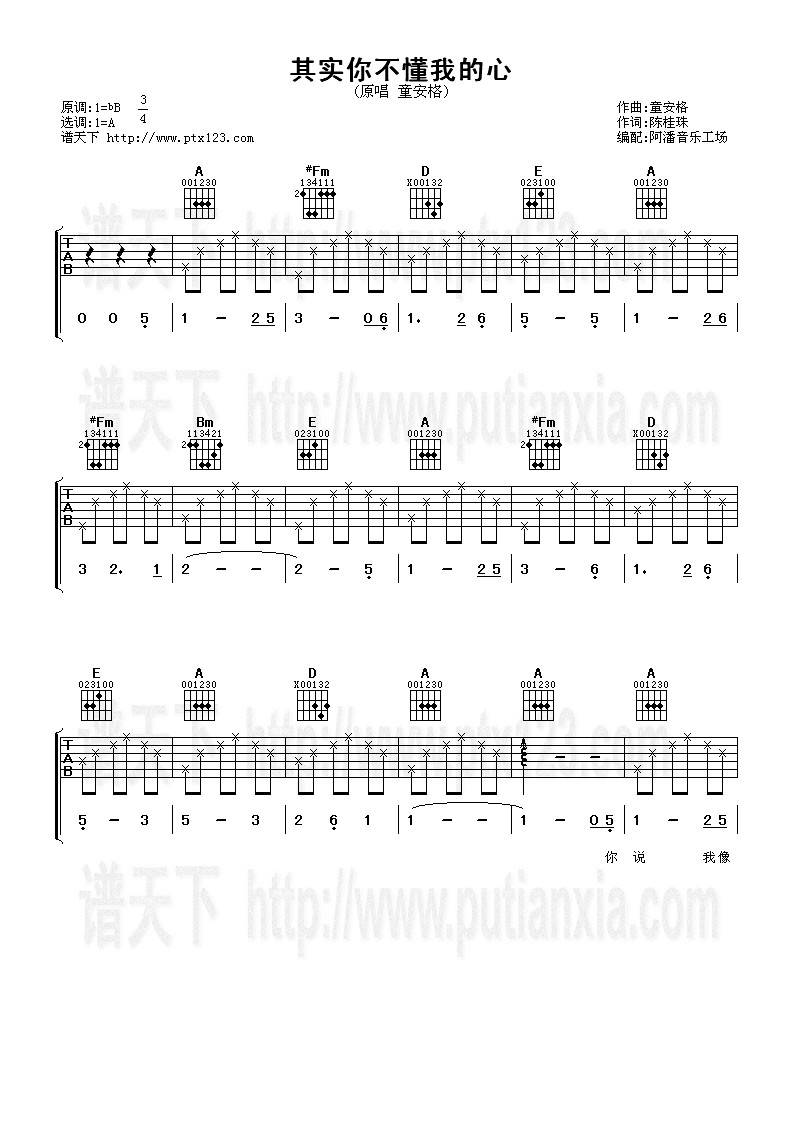 其实你不懂我的心吉他谱