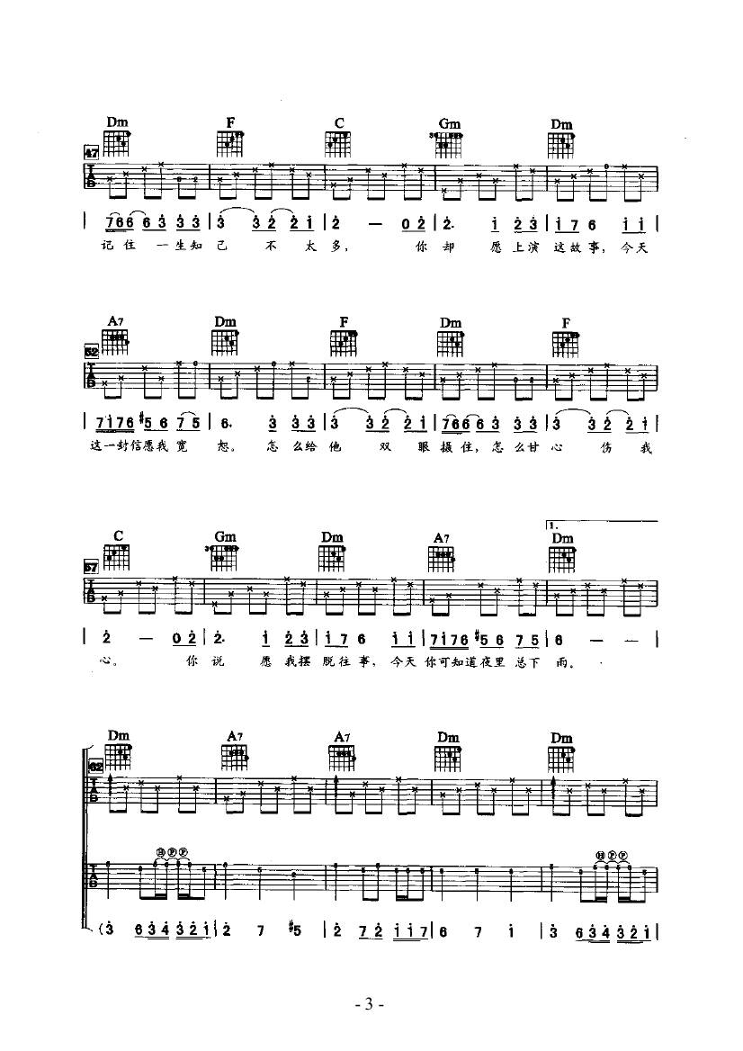 今天夜里总下雨 吉他类 流行吉他谱 