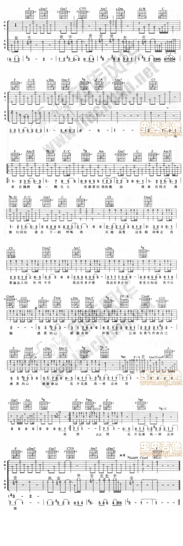 感恩的心 最新编配吉他谱 