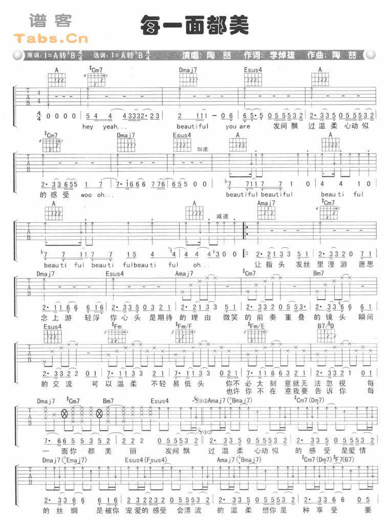 每一面都美 完美版吉他谱 