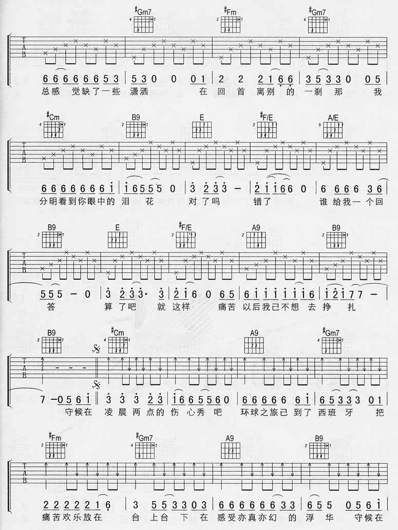 守候在凌晨2:00的伤心Show bar吉他谱