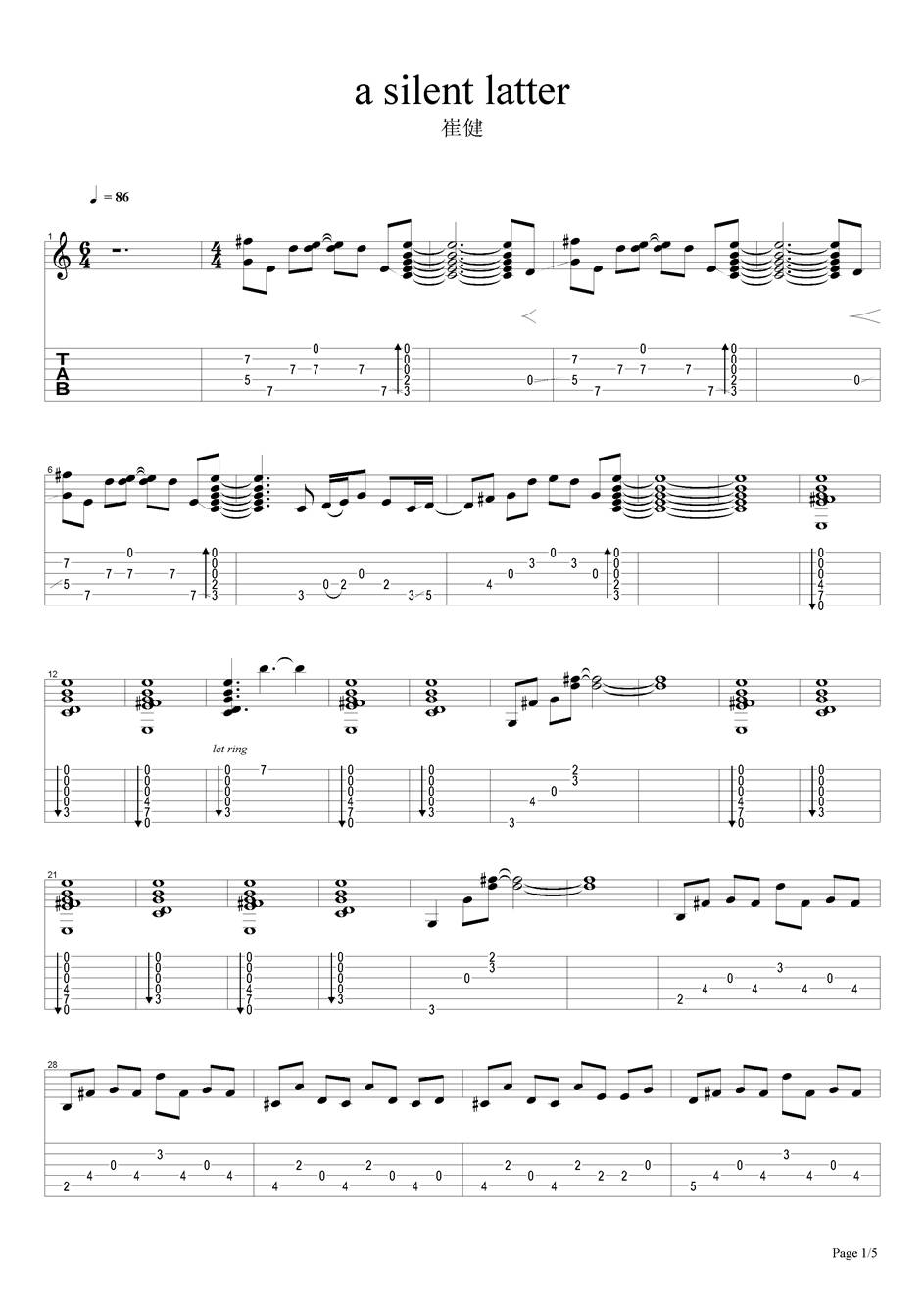 a silent latter吉他谱