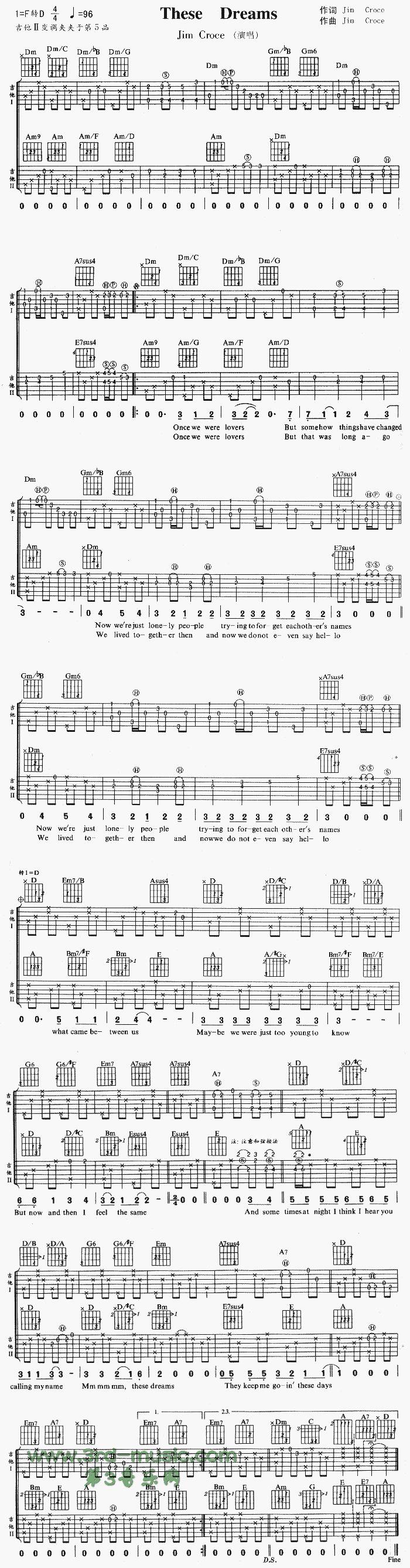 These Dreams(这些梦)吉他谱 