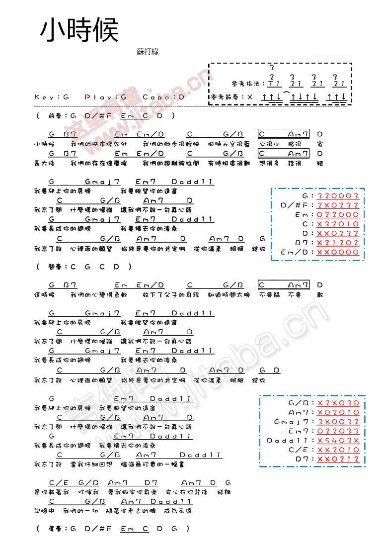 小时候 完整版吉他谱 