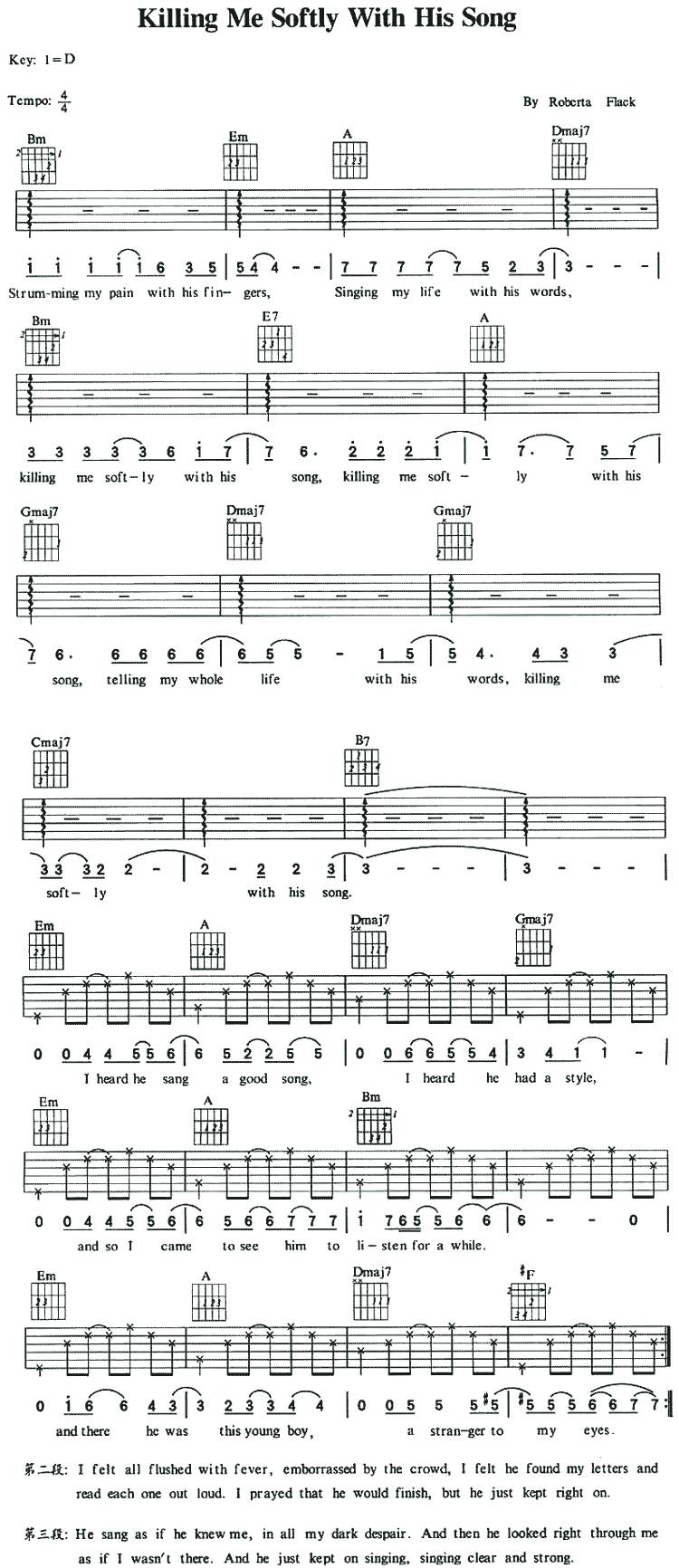 Killing Me Softly With His Song吉他谱 