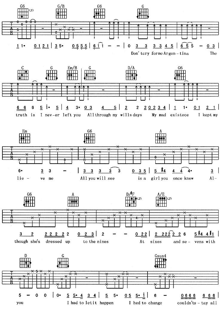 阿根廷别为我哭泣(《贝隆夫人》主题歌)吉他谱