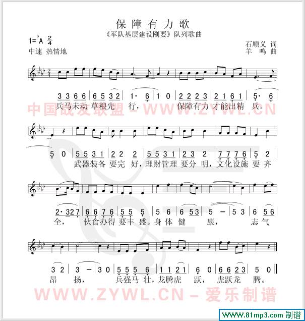 保障有力歌吉他谱 