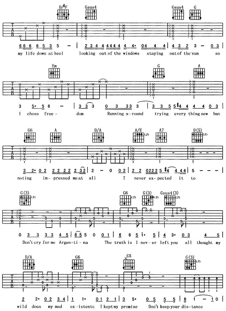 阿根廷别为我哭泣(《贝隆夫人》主题歌)吉他谱 