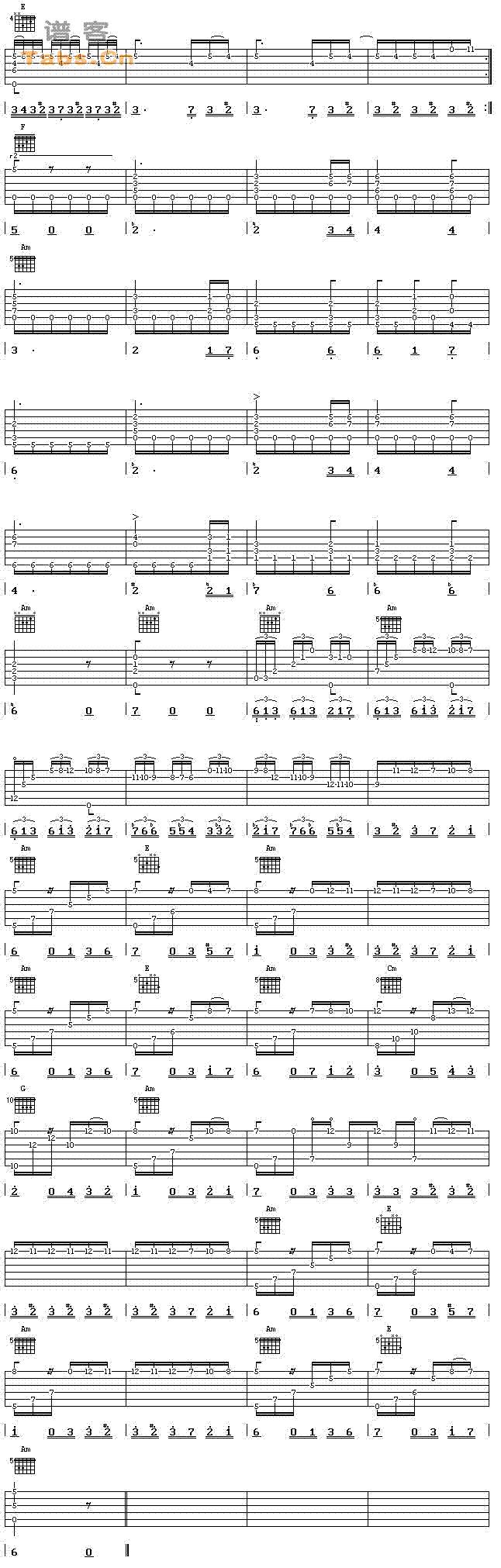 致爱丽丝 经典版	吉他谱 