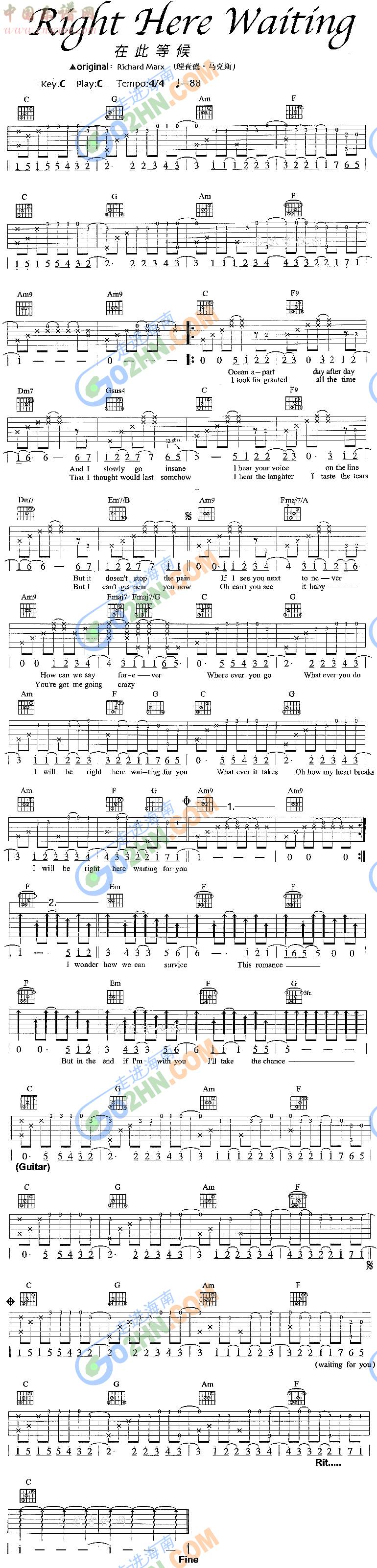 right here waiting 在此等候吉他谱 