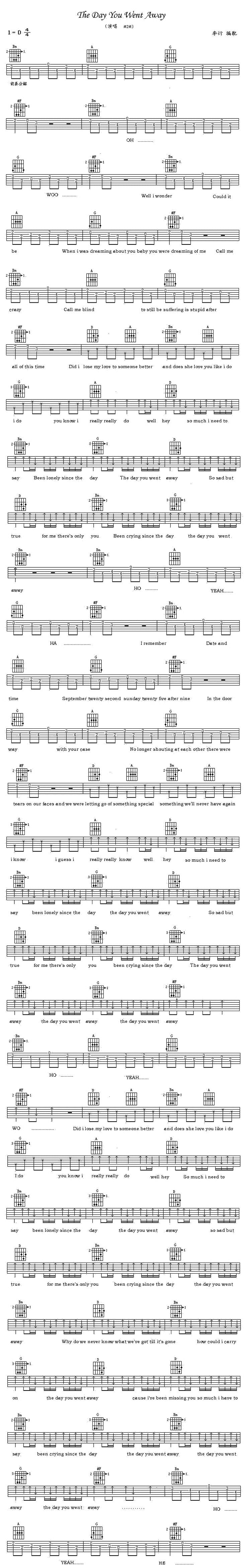 the day you went away (精心编制版）吉他谱 