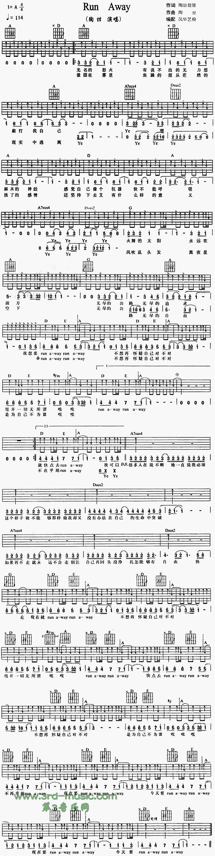 Run Away吉他谱 