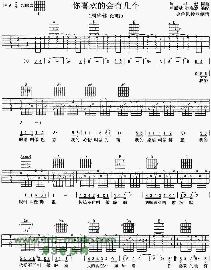 你喜欢的会有几个吉他谱