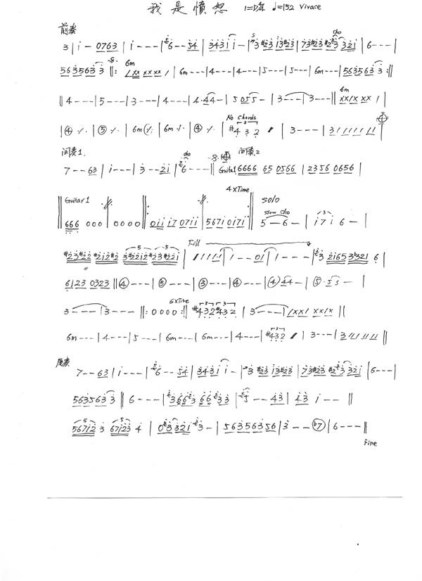 BEYOND-我是愤怒吉他谱 
