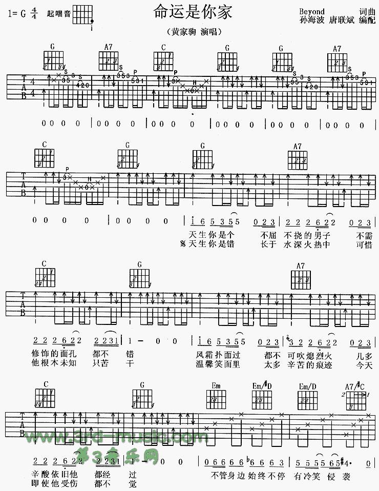 BEYOND-命运是你家吉他谱