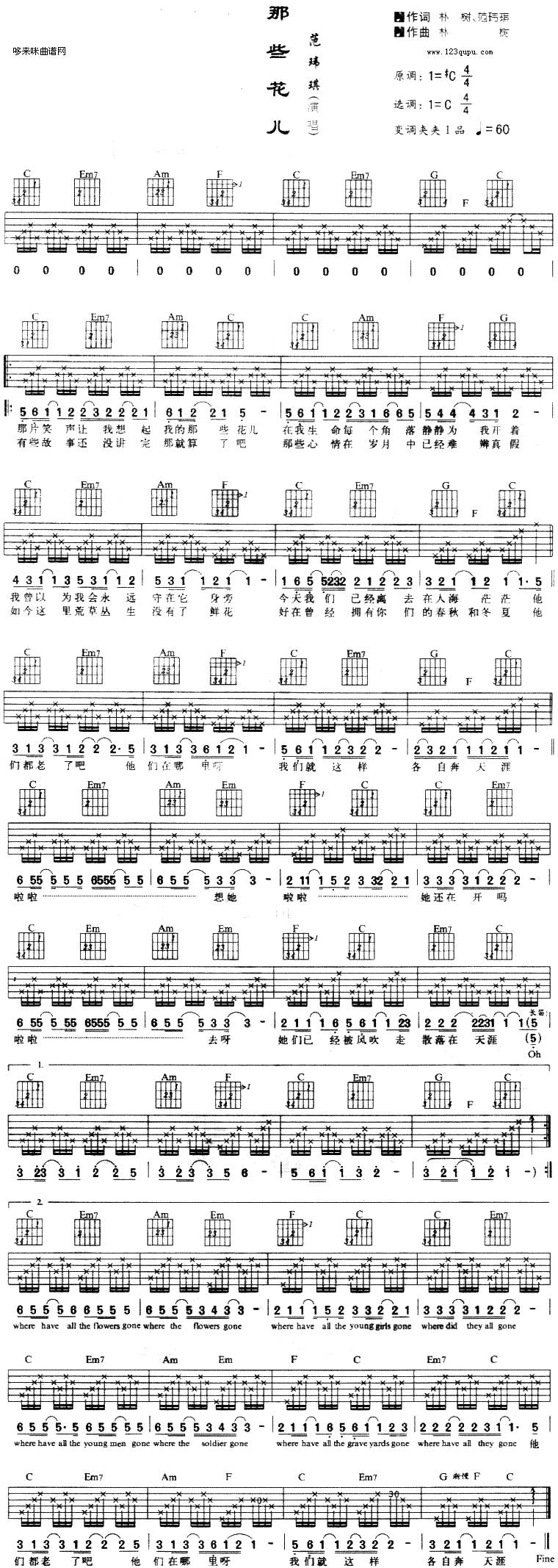 那些花儿 (范玮琪 )吉他谱 