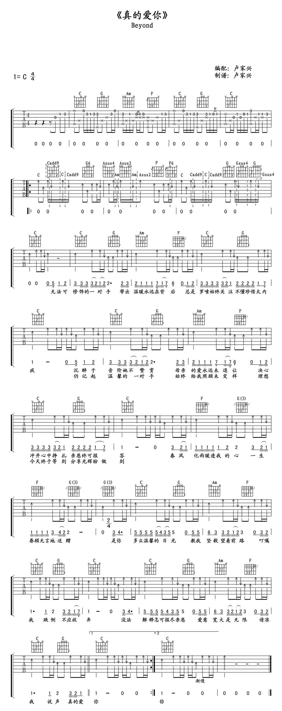 真的爱你-卢家兴版吉他谱 