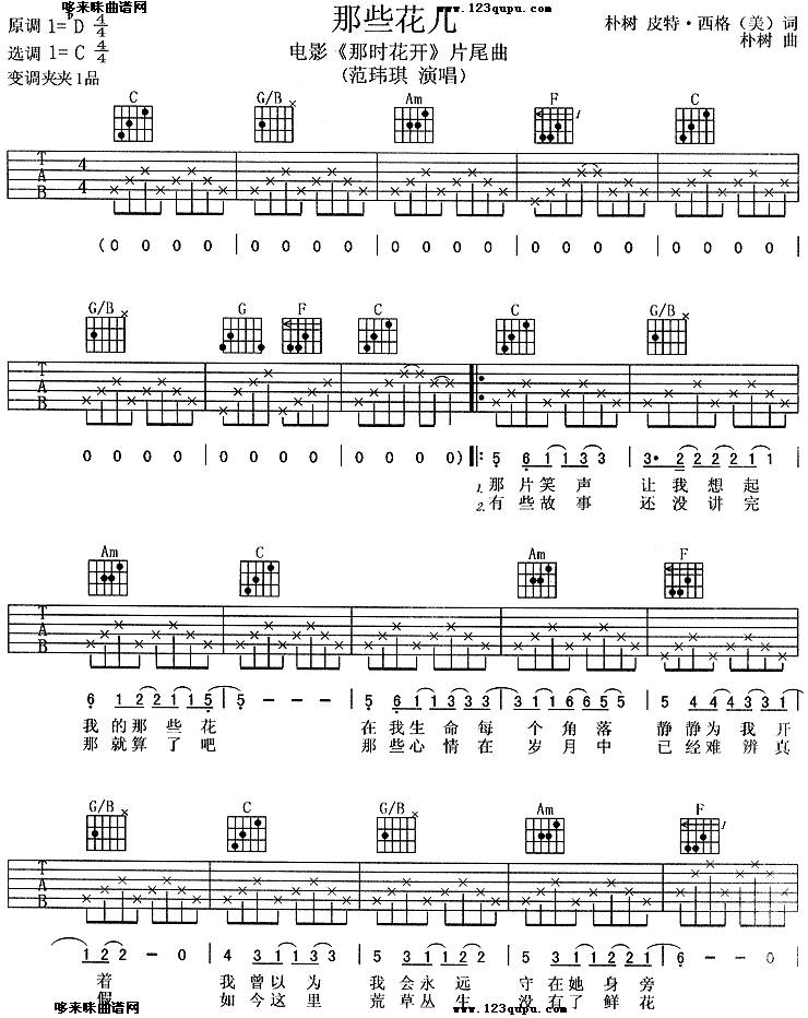 那些花儿(范玮琪)吉他谱