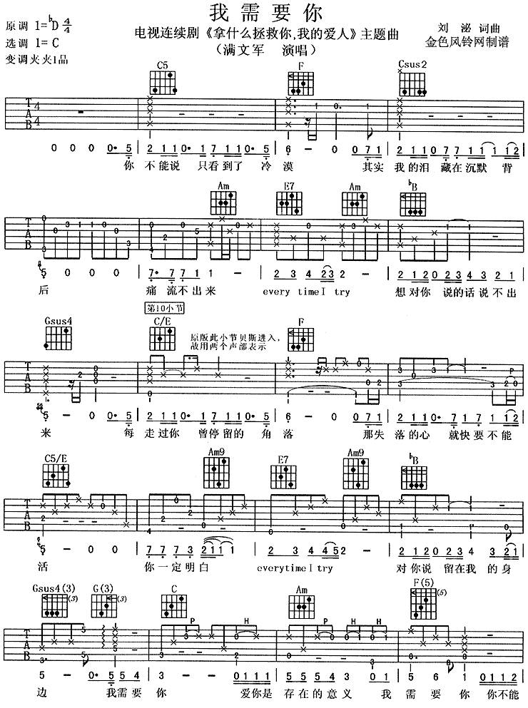 我需要你吉他谱