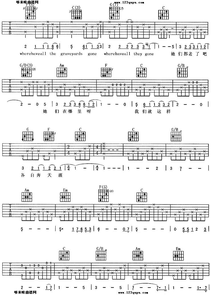 那些花儿(范玮琪)吉他谱 