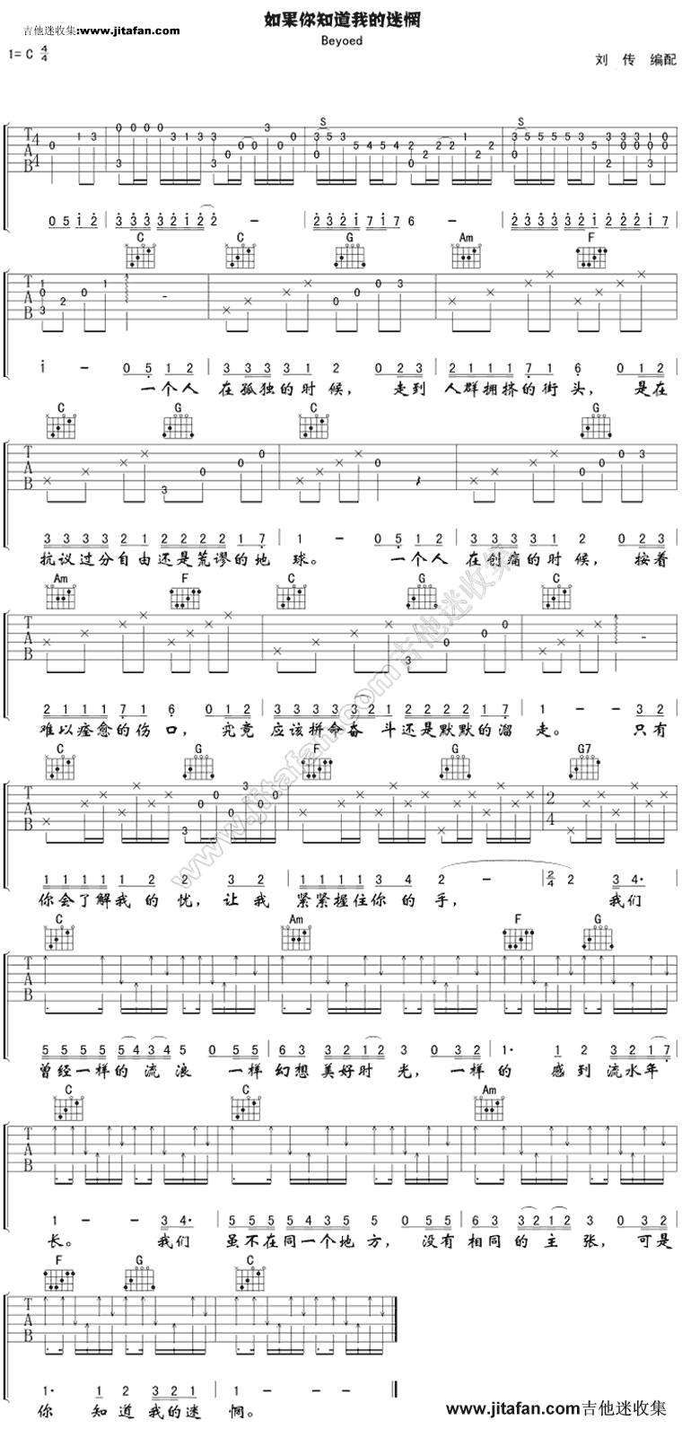 如果你知道我的迷惘吉他谱 