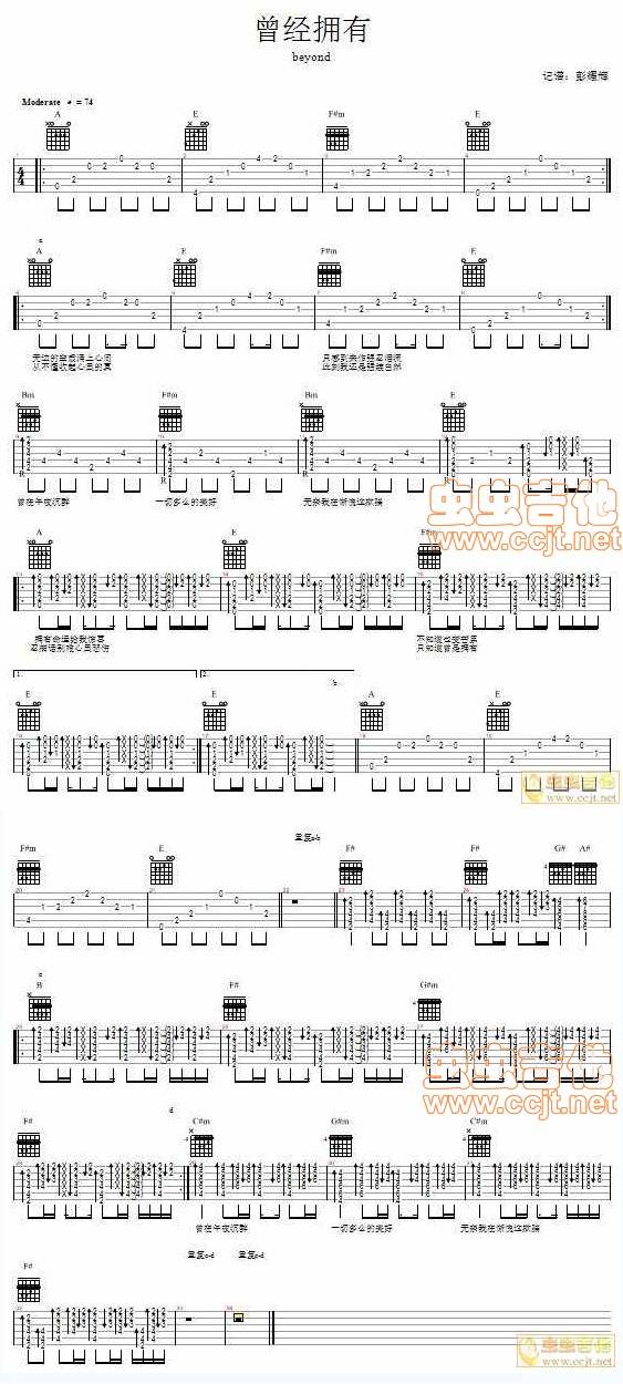 曾经拥有-BEYOND吉他谱 